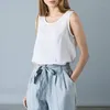 Débardeurs femme Blouses femme coton et lin hauts sans manches chemise femme col rond été solide vert tunique Blouse basique femmes