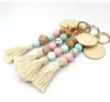 Boho Cute Silicone Bead Keychain Fashion Bag Pendant Custom Macrame Keyring with Engrave Disc Gift DE961