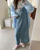 Abiti casual 3Colors SMLpreppy Style 2022 Summer Women Coreano Cinghie allentate Denim Dess Femminile Vintage Side Split Long Jeans Dress