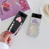 DIY Moda 3D Aşk Kalp Kılıfları Renkli Boncuklar El Zinciri Bilezik Samsung Galaxy Z Flip 4 3 Flip4 Flip3 5G için Şok geçirmez Kapak