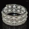 Bangle Fashion Crystal Imitation Pearl Armband For Women 3 Row Bangles Gold Silver Plated Pulseras Mujer Wedding Present