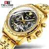 高級ブランドTevise Gold Black Stailness Steel Automatic Men Watch Men Multifunction Waterproof ClockELOGIOMASCULINO222X