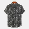 Chemises décontractées pour hommes Black Turndown Hommes Single Sleeve Breasted Summer Imprimé Col Court Chemise en velours côtelé Tee-shirt en coton