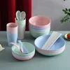 Ensembles de vaisselle 6 pièces paille de blé créatif ménage vaisselle de Style japonais ensemble tasses assiettes baguettes cuillères
