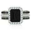 3PCS Pierłdy ślubne Vintage moda biżuteria Sterling Sier Emerald Cut Black Sapphire CZ Diamond Stones Kobiet Zasmaż zaręczynowy Pierścień