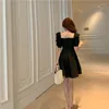 Ethnische Kleidung Frauen Puff Kleider Stil Kleid Mini Kurz Schwarz V Prinzessin Lolita Ärmel Korean Slim Eleganter Hals Weiß Chic Sommer Party