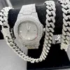 체인 럭셔리 아이스 시계 목걸이 팔찌 망 힙합 쥬얼리 세트 Miama Cuban Link 체인 초커 Blinged Gold Watches