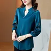 Women's Blouses dames trendy top lente 2022 geborduurd satijnen groot formaat mode losse driekwart mouw afslank shirt