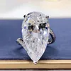 Anel de noivado de anéis de casamento 925 prata esterlina grande forma de gota 12x22mm Simulação White Diamond Pear Brilliant Cut Jewelry