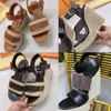 Kvinnor Styrbord Kilplattform Sko Sandal Läder Höga klackar Naturliga Erforerade Flätade Klassiska Espadrillor Modedesigner Läder Stranddisk med låda 378