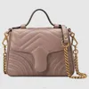 547260 498110 Tv￥ storlekar Kvinnor Chevron L￤derv￤skor Marmont Top Handle Crossbody Antik guld dubbel bokstavskedja axelv￤ska245w