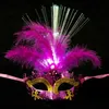 LED Halloween Party Flash Glowing Feather Mask Mardi Gras Masquerade Cosplay Venetian Masks Halloween Costumes Gift RRA723