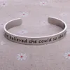 Bangle 12PC Engraved She Believed Could So Did Bracelet Open Cuff Stainless Steel Inspirational Jewelry For Women Gifts