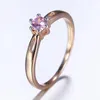 Anéis de casamento 2mm elegante 585 cor de ouro rosa anel de pedra rosa para mulheres meninas festa de noivado moda joias presentes hgr72