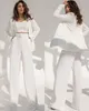 Leisure White Women Holiday Suits Loose Wide Leg Mother of the Bride Pants Tuxedos Prom Evening Guest Wedding Wear 2 Pieces