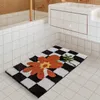 Ensemble d'accessoires de bain rétro échiquier tapis à carreaux grilles moelleuses tapis de bain doux Floral tapis de salle de bain tapis de chevet décor à la maison tapis de sol-1