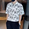 Mäns casual skjortor djurhund full tryck hiphop strand kort ärm skjorta män blus kvinnor knäppas upp japansk mode sommar