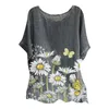 Bluzki damskie vintage krótkie koszulki Kobiety kwiatowe koszulki drukarskie Summer O-Neck bawełniane t-shirt luźne koszulki harajuku topy