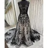 2023 Black Gothic A Line Wedding Dresses Lace Applique V-Neck Sleeveless Long Vintage Bridal Gowns Back Lace-up Plus Size Bride Reception Wear