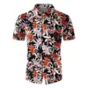 Chemises décontractées pour hommes Hommes Chemise à manches courtes Bouton Vintage Imprimer Hawaiian Col à revers Blouses d'été Top Camisas de Hombre