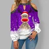 Koszulki damskie Milu drukuj seksowne z guziki na ramię top Lantern rękaw świąteczny sukienka damska