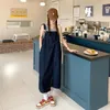 Abiti casual 3Colors SMLpreppy Style 2022 Summer Women Coreano Cinghie allentate Denim Dess Femminile Vintage Side Split Long Jeans Dress