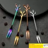 High Quality Tree Leaves Spoon With Handle Tree Branch 410 Stainless Steel Coffee Tea Stirring Spoon Novelty Gift