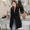 Kamizelki damskie Koreańska moda podzielona długa kamizelka damska wiosna jesień elegancka czarna kamizelka kamizelki kamizelki
