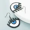 S3386 bijoux de mode émail mauvais œil boucles d'oreilles pour femmes noir strass yeux bleus boucles d'oreilles