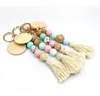 Boho Cute Silicone Bead Keychain Fashion Bag Pendant Custom Macrame Keyring with Engrave Disc Gift DE961