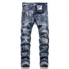 Slim-Fit Stretch-Print Heren Jeans Lente Straat Strakke Broek Blauw Casual Rechte Broek Pantalones Para Hombre Vaqueros