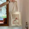Shoppingväskor damväska konst estetiska tecknad tryck kawaii harajuku canvas flickor handväska en shoul