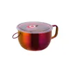 Bowls 304Stainless Steel 5Colors Chinese Instant Noodle Bowl With Lid Handle Container Husehold Utensils Soup Rice Salad