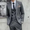 Mäns kostymer Blazers Jacket Pants Vest 3 PCS Set / 2022 Fashion Men's Casual Boutique Business Randed Slim Fit Suit Coat Trousers