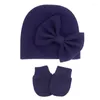 Hoeden geboren Beanie Hat Gloves Set Baby Bow Mittens Kit Infants Autumn Winter Winter Katoen Kop Wikkelhandschoen G2AE