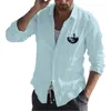 Men's Casual Shirts Mens Fashion Simple Cotton And Linen Small Print Lapel T Shirt Long Sleeve Top Plain Colored Baseball Tee