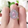 Alyans Retro Style Ring 925 STERLING Gümüş Ayar Damla Şeklinde Pembe Oluşturuldu Elmas Armut Kadın Lady