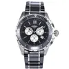 Novos homens quartzo assistir cer￢mica branca de dois tons a￧o inoxid￡vel Dial Silver Hands Chronograph195s