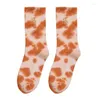 Women Socks Women's Middle Ink Painting Tie-dye Cotton Sport Girl's High Quality Hip Hop Street INS Fashion Knee-high