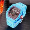 Montre de Luxe Mens Skeleton Watches All Pointer Work Battery Quartz Movement Watch Rubber Stap Colorful Chronograph Wristwatch240e