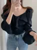 Camicette da donna Donna Primavera Estate Elegante Casual Top Donna Manica lunga Chic Party Femme Moda Camicie slim coreane Abbigliamento