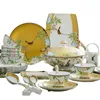 Luxury 60 Pcs Good Fortune and Happiness Dinnerware Sets Ceramic Porcelain Dinner Plates Soup Pot Dishes Spoons Bowl Set