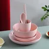 Ensembles de vaisselle 6 pièces paille de blé créatif ménage vaisselle de Style japonais ensemble tasses assiettes baguettes cuillères