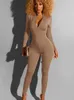 2024 Designer Vrouwen Jumpsuits Lange mouwen Eendelige Outfits Casual Bodycon Dame Rompertjes Broek Effen Opstaande Kraag Sportkleding Overalls Groothandel Kleding 9123