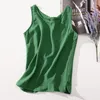 Women's Tanks Women's Blouses Cotton And Linen Sleeveless Tops Shirt Female O Neck Summer Solid Green Tunic Blouse Basic Women