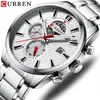 Curren Fashion Causal Sports Watches Mens Luxury Quartz titta på rostfritt stålkronograf och datum lysande händer armbandsur295v