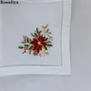 Table Napkin 12 PCS Dinner Napkins White Hemstitched Linen With Color Embroidered Floral Wedding