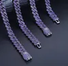 15mm Iced Cuban Link Prong Chain 2 Row Purple CZ Diamond Cubic Zirconia Hiphop Jewelry 16inch-24inch Choker Necklace2369