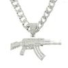 Chains Hip Hop Iced Out Cuban Bling Diamond Rock Gun Pendant Mens Necklaces Miami Gold Chain Charm Jewelry For Men Choker