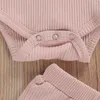 Conjuntos de ropa Otoño Bebé Niñas Traje de 2 piezas Born Knit Ruffle Manga larga Color sólido Mameluco Pantalones Ropa Traje 0-24 meses